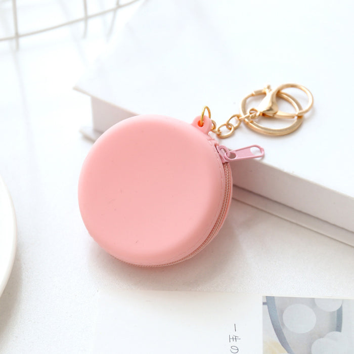 Wholesale Cartoon round silicone coin purse cute coin data cable storage bag girls bag pendant access control key bag