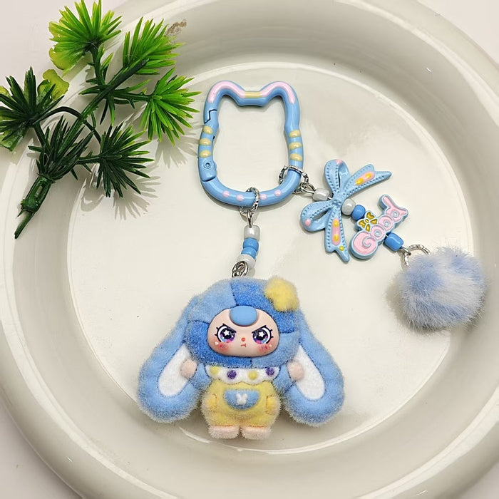 Wholesale Cat bell flocked cartoon keychain