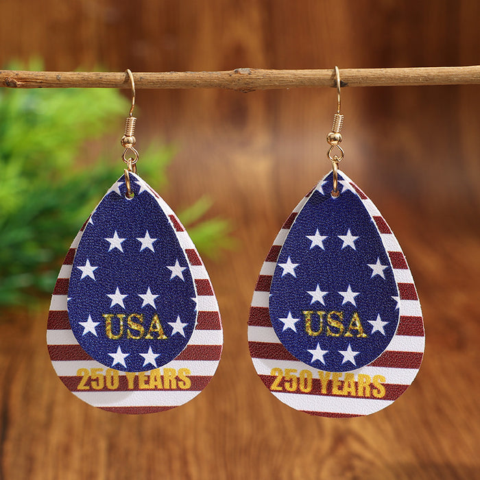 Wholesale Star-Spangled Double-Layer Teardrop Leather Earrings