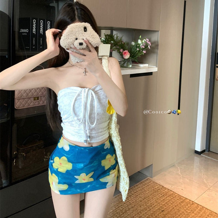 Wholesale Bikini Island Swimsuit with Hanging Neck Tank Top and Printed Two Piece Set