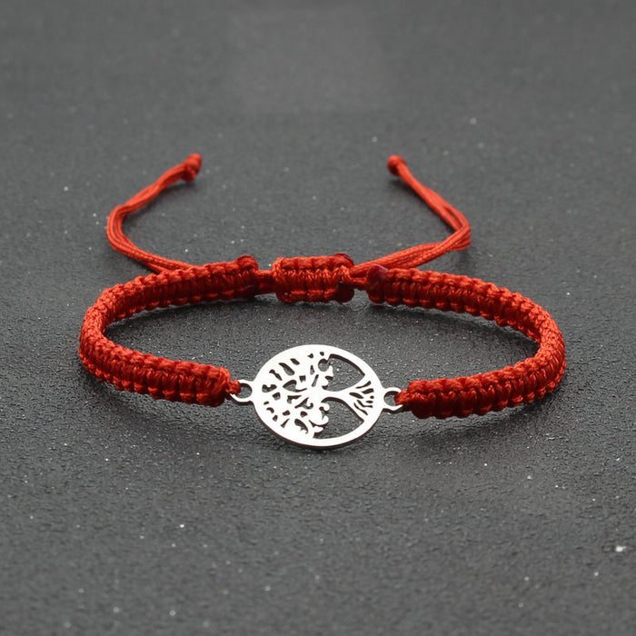 Wholesale jewelry round stainless steel tree of life bracelet hand-woven red rope bracelet