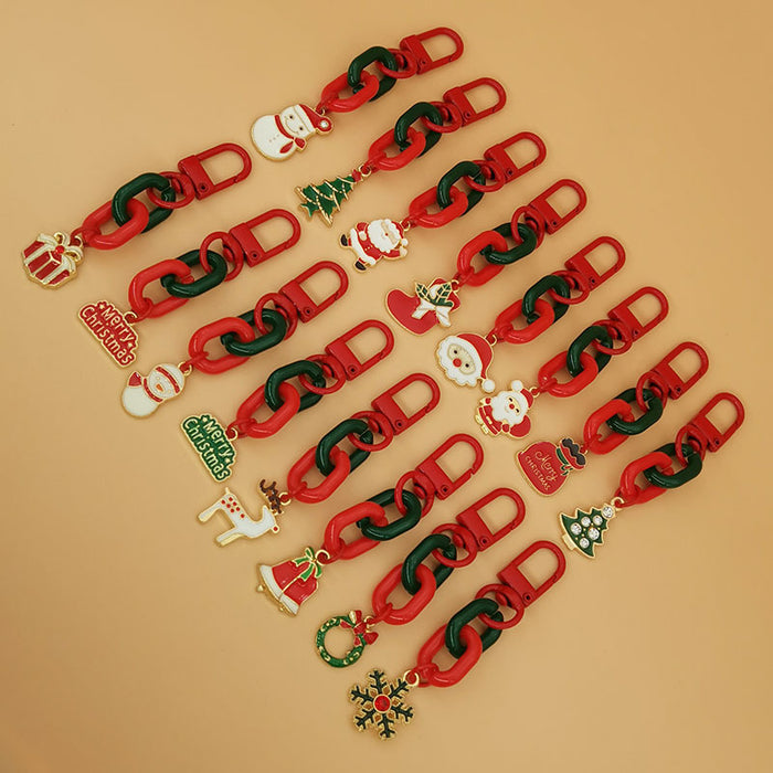 Wholesale Christmas Keychain Pendant Cute  Snowflake Elk Tree Snowman Mobile Phone Chain Bag Pendant