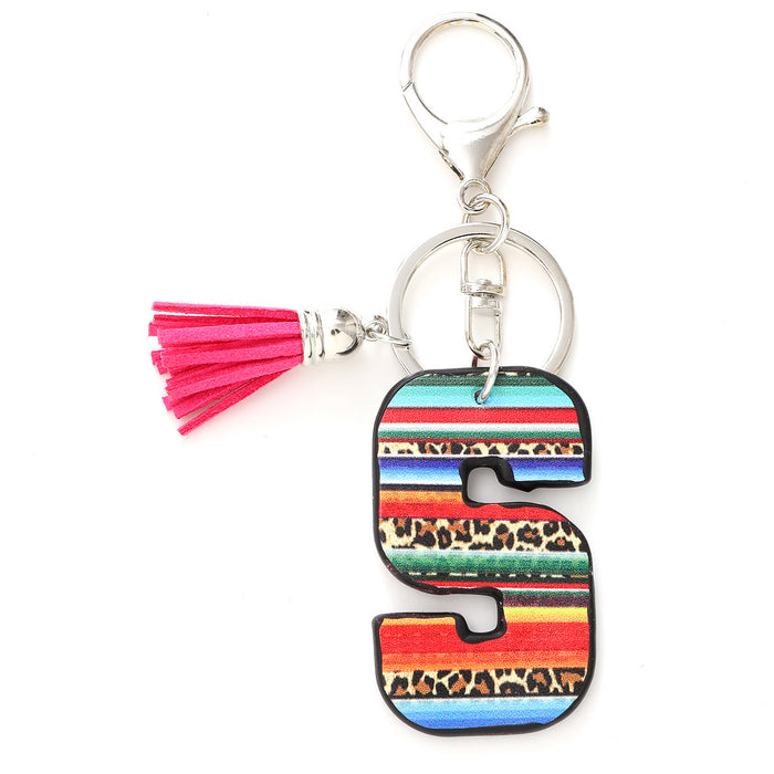 Wholesale Tassel Rainbow Letters Leopard Leather Keychain JDC-KC-YiTian016