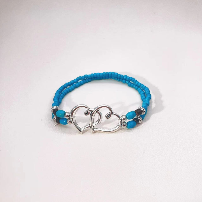 Wholesale Beach Vacation Style Double Heart Beaded Jewelry Set Alloy Necklace and Bracelet MOQ≥2