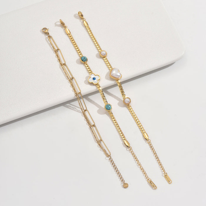 Wholesale Women S Gold Tone Stainless Steel Heart Imitation Pearl Necklace And Bracelet Set Fashion Accessory