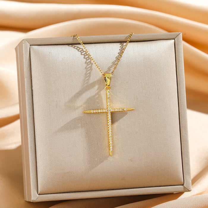 Wholesale Chic Cross Necklace Titanium Steel Real Gold Plating Jewelry Accessory