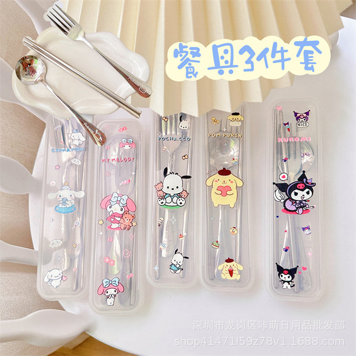Wholesale stainless steel tableware 3-piece set  spoon Fork chopsticks suit PC dog student portable tableware