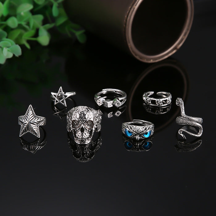 Wholesale  snake skull owl animal ring combination 7-piece