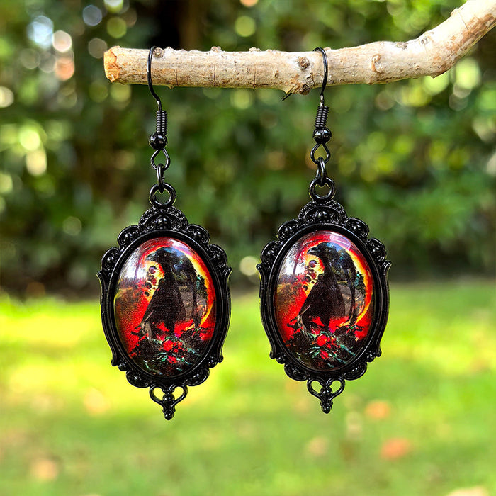 Wholesale  Black Crow Time Gemstone Pendant Earrings Gothic Dark Series Ear Jewelry