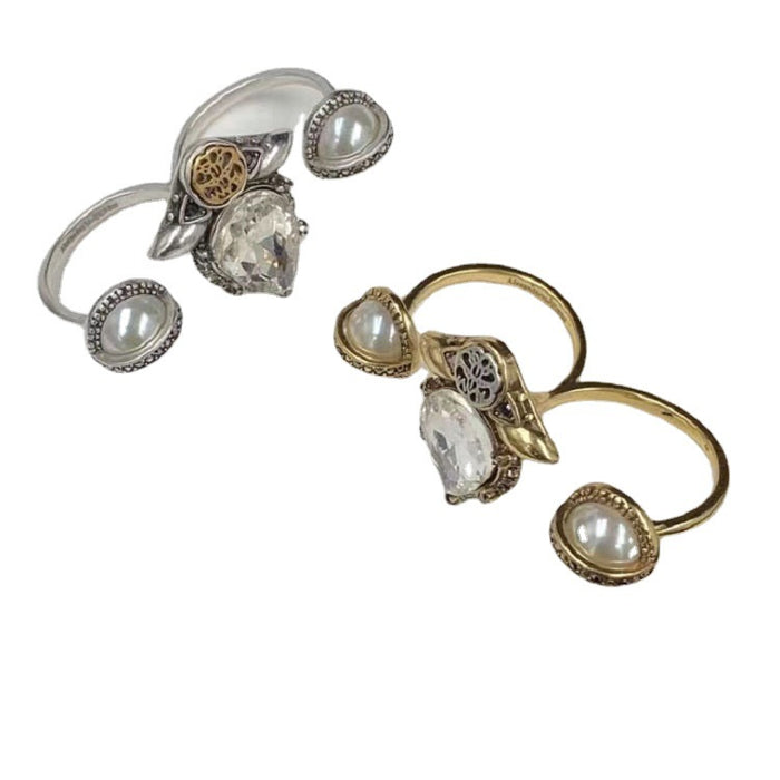 Wholesale 2022 New Maojia Inlaid Dripping Diamond Pearl Retro Ring Brass Material High-end Fashion Versatile Ring