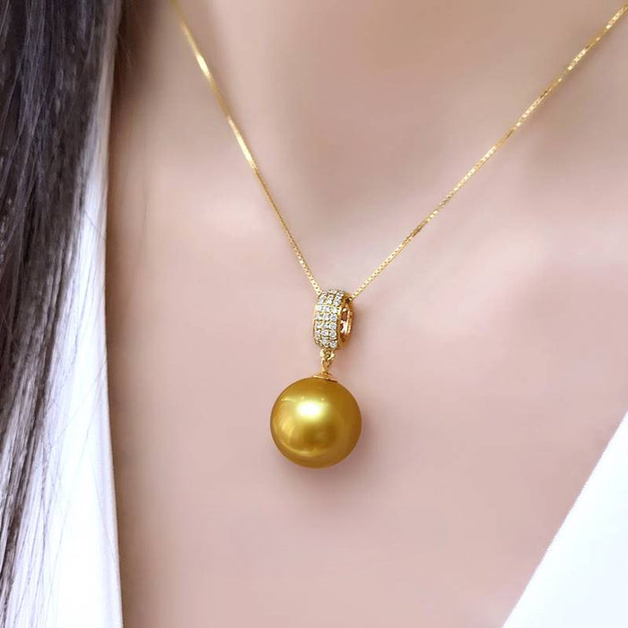 Wholesale  gold beads pearl pendant necklace 15-16mm18k gold diamond pearl necklace