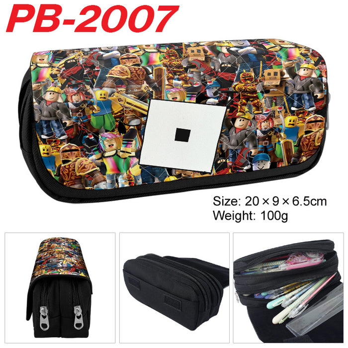 Wholesale Cartoon Game Themed Canvas Pencil Case Double Layer Zipper Large Capacity Student Stationery