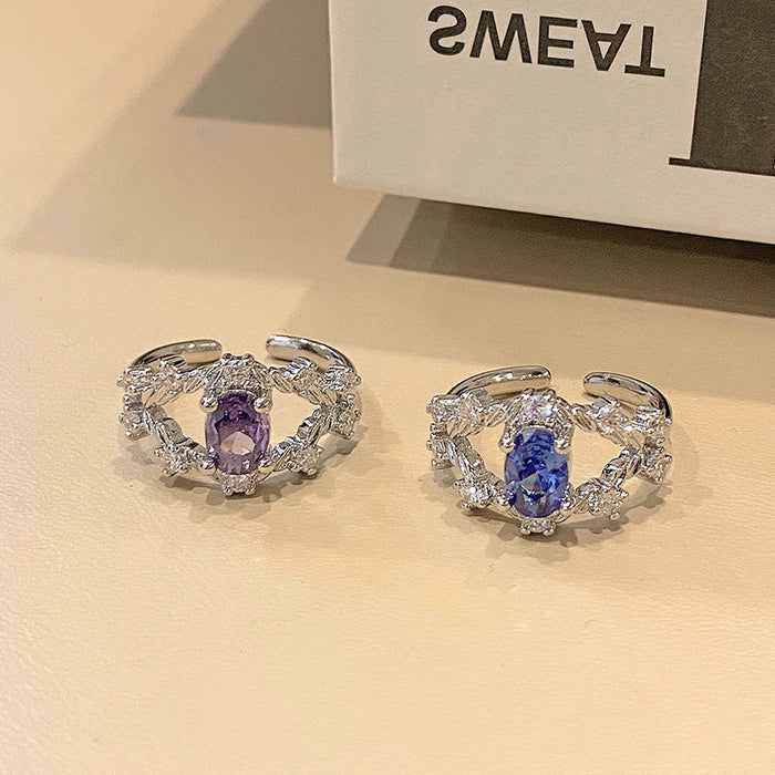 Wholesale Small niche design with micro inlaid color zirconium opening ring, exquisite, light luxury, fashionable and versatile