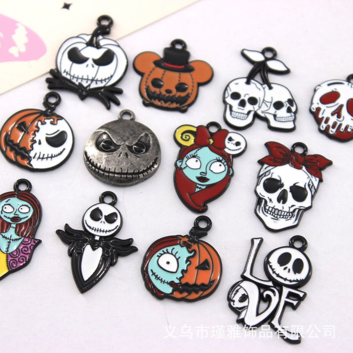 Wholesale 10pcs  Funny Skull Pumpkin Cartoon Accessories Alloy Oil Dropping Pendant Earrings Keychain