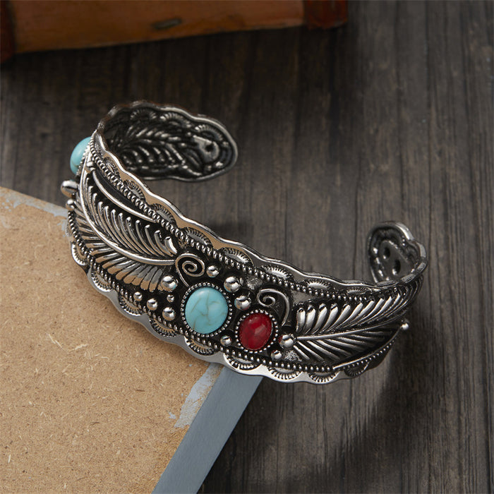 Wholesale Retro Ethnic Style Two-color Leaf Pattern Bracelet JDC-BT-GangM001