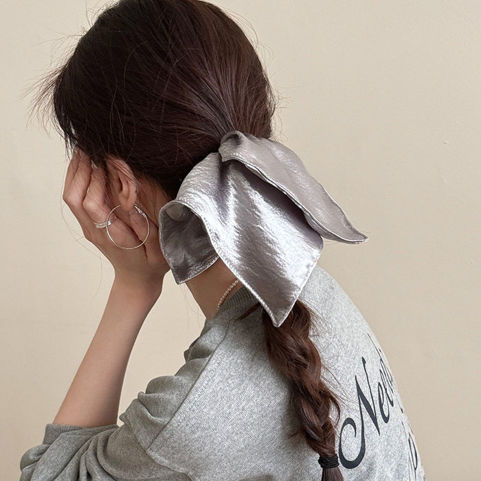 Wholesale Bright silk fabric silver square scarf headband, low ponytail headband, oversized retro square headpiece headband