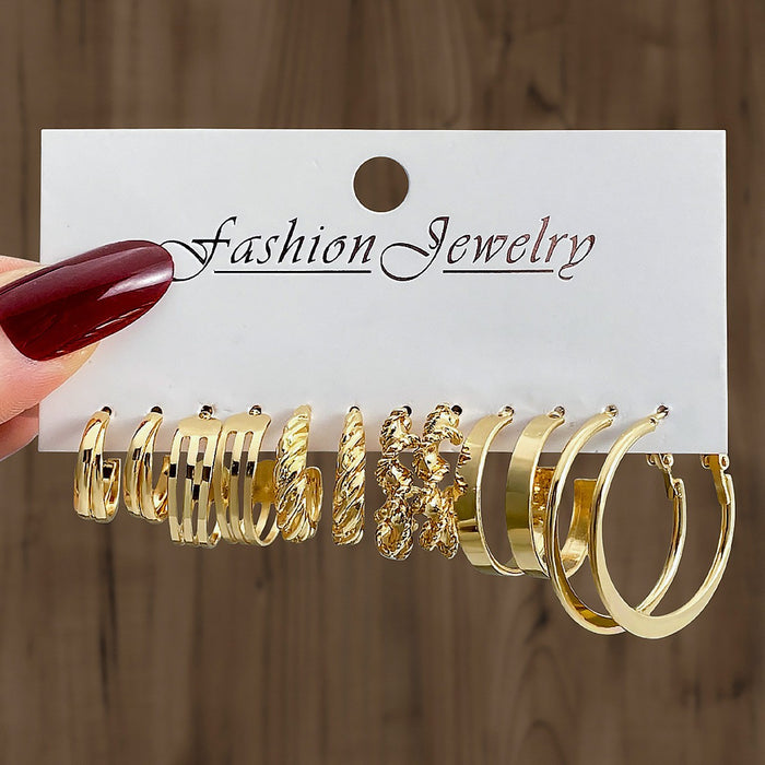 Wholesale Retro 6-piece creative heart-shaped rhinestone metal earrings