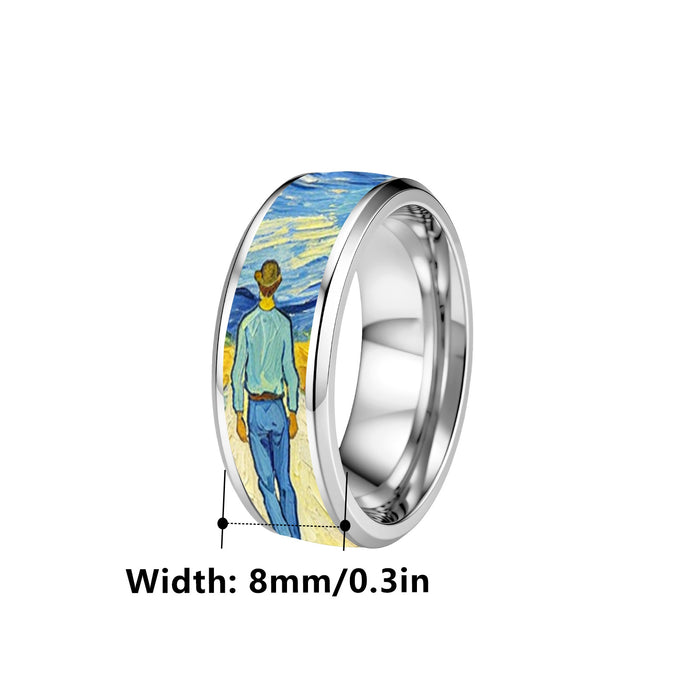Wholesale Vintage Oil Painting Transfer Stainless Steel Ring Fashion Jewelry Accessory