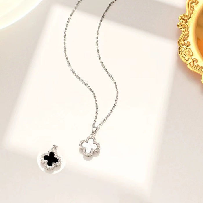 Wholesale Full Diamond Clover Simple Titanium Steel Necklace JDC-NE-JinHui006