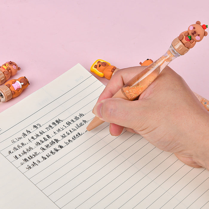 Wholesale Cute Capybara Quicksand Spinning Gel Pen Creative Spinning Stress Relief Pen Cartoon Spinning Fun Student Decompression Pen
