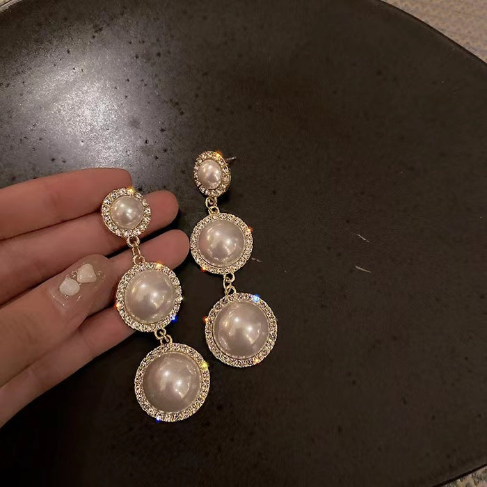 Wholesale Simple temperament pearl tassel earrings silver fashionable design earrings