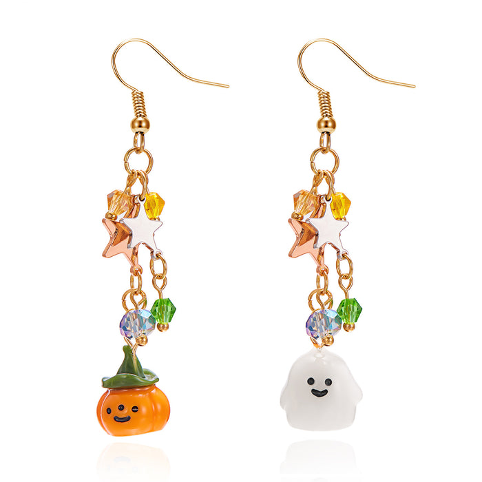 Wholesale  crystal earrings cartoon ghost pumpkin moon five-pointed star pendant irregular earrings