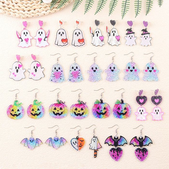 Wholesale Halloween Funny Acrylic Bat Pumpkin Ghost Earrings Trendy Jewelry Accessory MOQ≥2