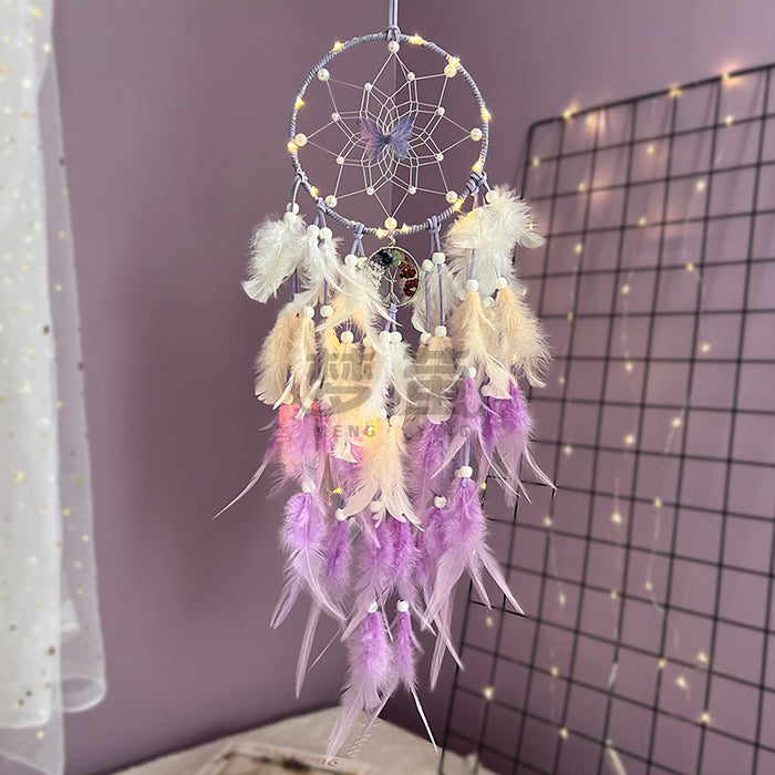 Wholesale Butterfly Gradient Dream Catcher with Crystal Stones and Life Tree Feather Hanging Ornament MOQ≥2