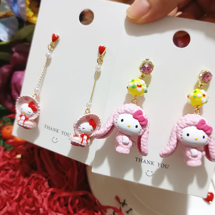 Wholesale Cute Cat Funny cosplay Rabbit Riding Hood Silver Cartoon Earrings Women