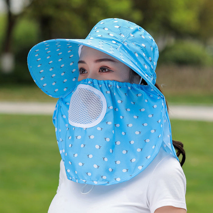 Wholesale Cherry print tea-picking hat, sun hat, sun protection face-covering summer hat