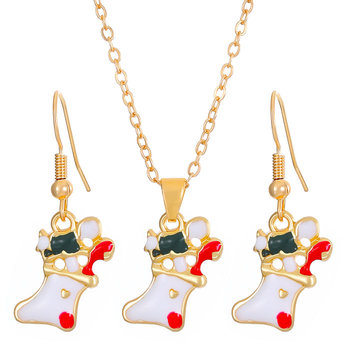 Wholesale Christmas Tree Necklace Christmas Ornaments Elk Socks  Snowman Necklace Earrings Set