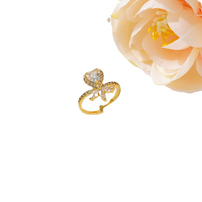 Wholesale Bright Diamond Love Open Copper Ring JDC-RS-HengQ002