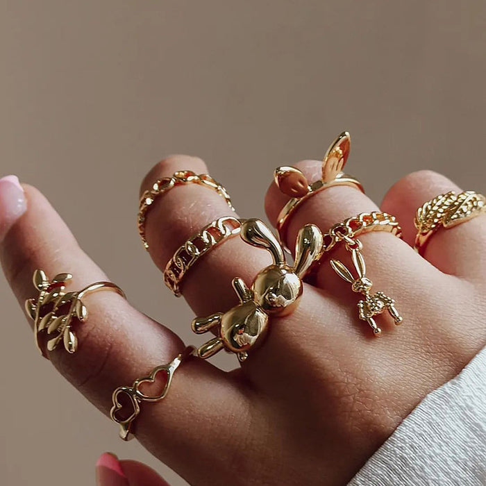 Wholesale Handmade Cute Earring Set of 8 Fashion Alloy Love Ring Leaves