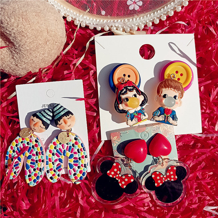 Wholesale Ethnic Style Colorful Doll Cartoon Alloy Earrings JDC-ES-Xingj028