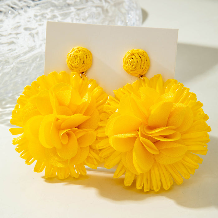 Wholesale Raffia Flower Earrings Summer Beach Style Fashion Accessory MOQ≥2