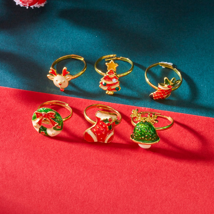 Wholesale Christmas Ring Set Cartoon Christmas Tree,  Old Man,  Elk Pattern Bracelet