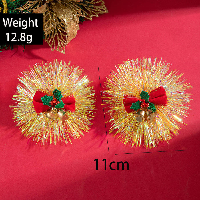 Wholesale Christmas Santa Earrings Alloy Ribbon Pom Pom Party Jewelry Accessory MOQ≥2