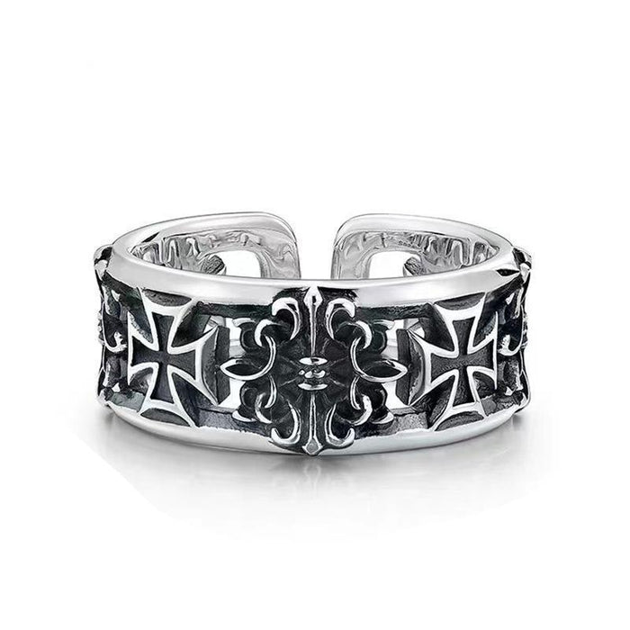 Wholesale New retro cross ring for men, niche single ring, personalized high-end, open mouth eating ring