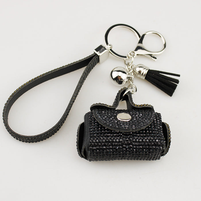 Wholesale White Rhinestone Pouch Keychain Bag Charm For Coins Earphones Pills Trendy Gift