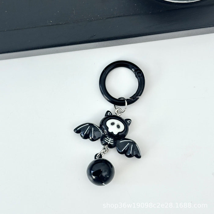 Wholesale Plastic Resin  Ghost Bat Black Cat Bell Keychain Chic Cartoon Luggage Charm For Bag Decor