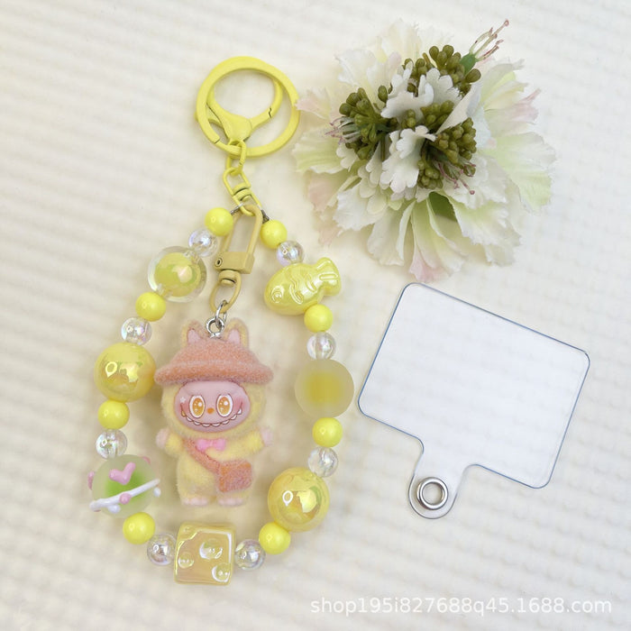 Wholesale Flocked Baseball Cap Colorful Beaded Mobile Phone Chain Keychain Bag Doll Pendant Accessories