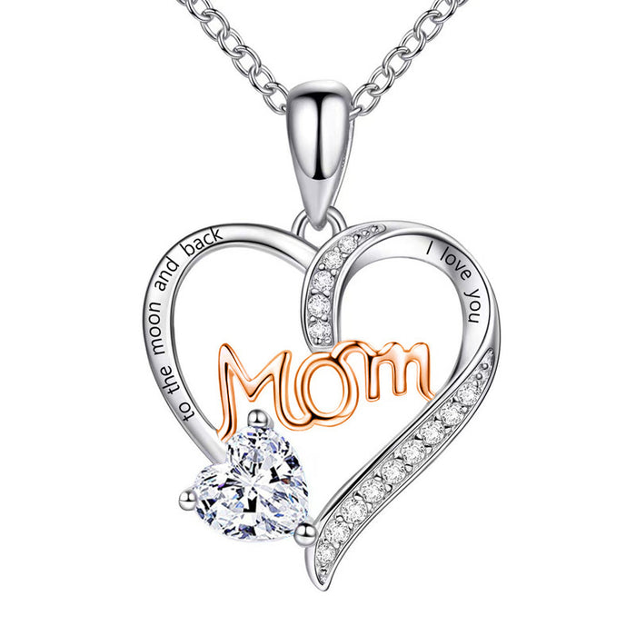 Wholesale Heart-shaped " MOM"  letter pendant necklace with rhinestones