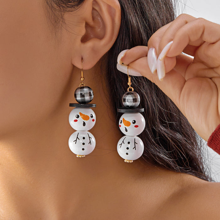 Wholesale Christmas wooden bead earrings cartoon  snowman earrings Christmas party all-match holiday earrings