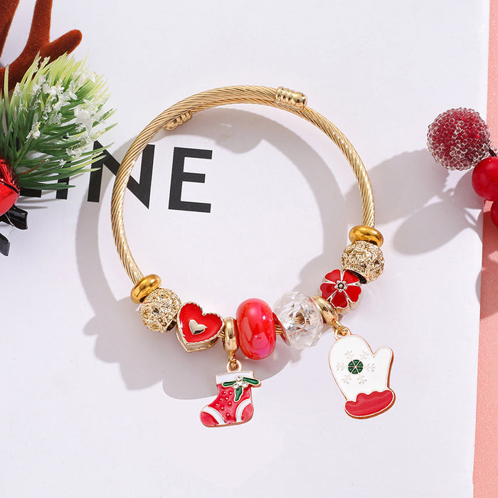 Wholesale Stainless Steel Christmas Bracelet Adjustable with Tree Elk Snowflake Pendants MOQ≥2