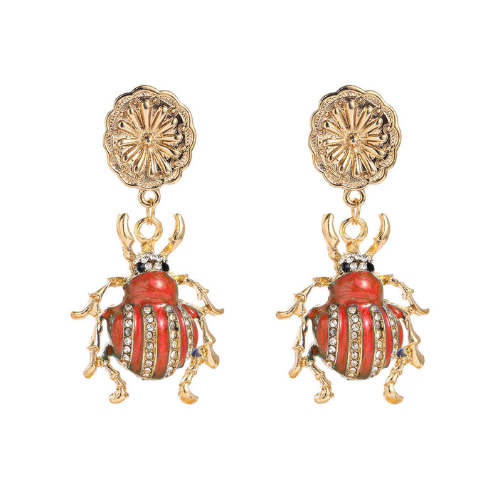 Wholesale Earrings Alloy Enamel Diamond Ladybug MOQ≥2 JDC-ES-JUYAO005