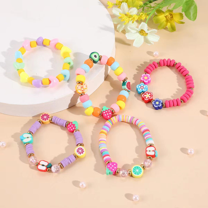 Wholesale Flower Fruit Soft y Bracelet  Simple Pink Princess Acrylic Beaded Handmade Material