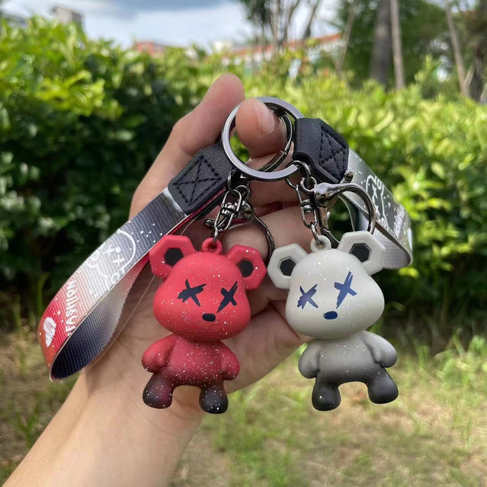 Wholesale  Cute Cartoon Silicone Bear Keychain Couple Doll Small Pendant Car Key Chain