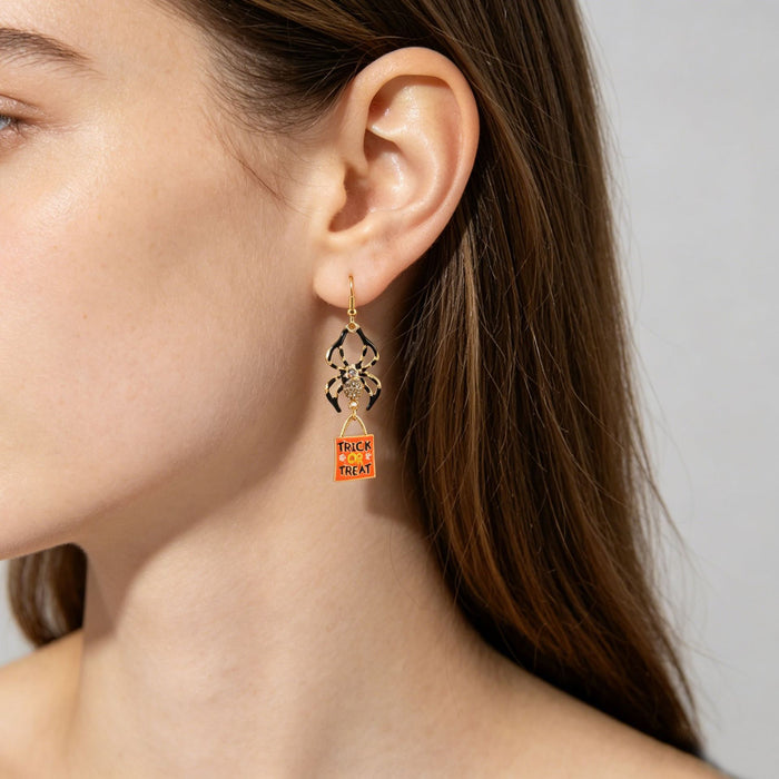 Wholesale Electroplated Zinc Alloy  Earrings Pumpkin Skull Ghost Face Tassel Zircon For Boutique Resale