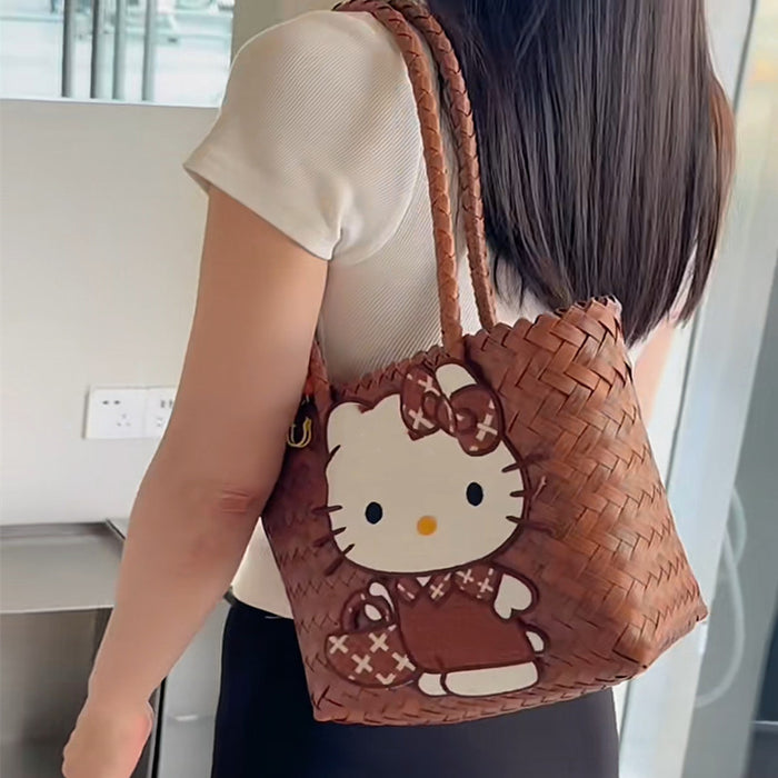 Wholesale Cute Cartoon Rags Woven Bag Imitation Straw Woven Bag Seaside Shoulder Handbag