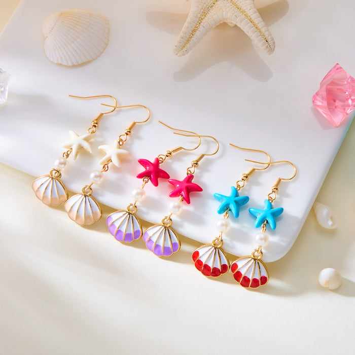 Wholesale  texture conch shell starfish earrings niche  design earrings